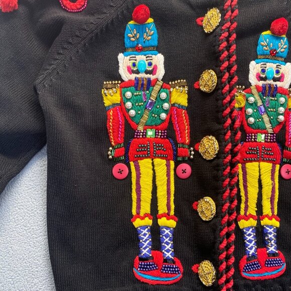 Vtg 1993 Michael Simon Nutcracker Cardigan Sweater Hand Beaded Intricate Sz 1 - Picture 13 of 15